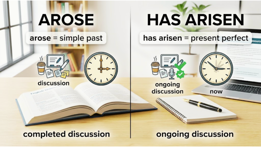 Arose vs arisen showing simple past and present perfect forms