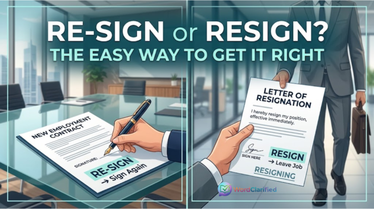 Split concept graphic comparing re-signing a contract versus handing in a resignation letter.