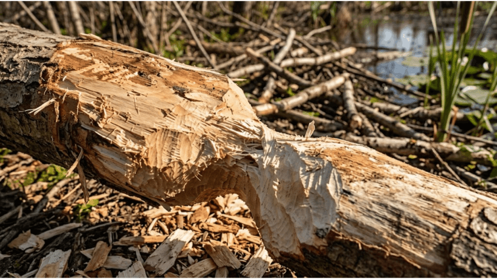 Close-up photo of animal tooth marks on wood showing how rodents gnaw through material