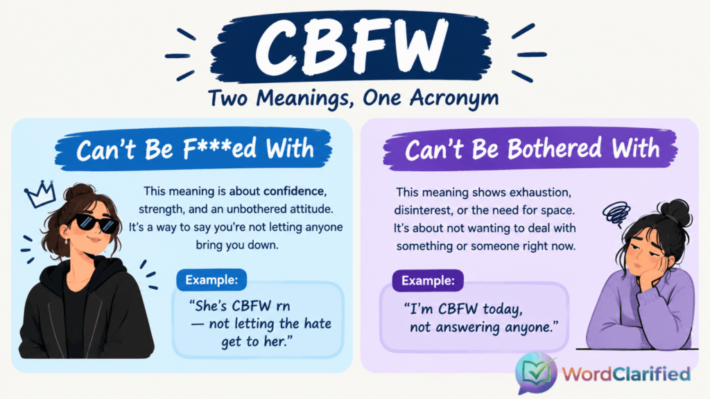CBFW meaning comparison showing confidence and disinterest