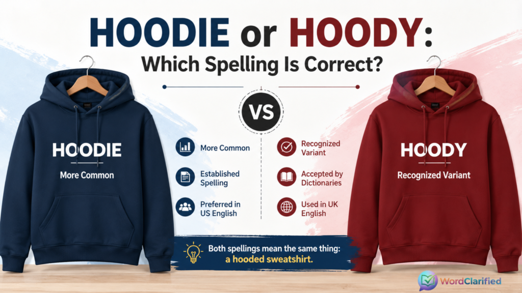 Hoodie vs hoody spelling comparison showing hoodie as the more common spelling