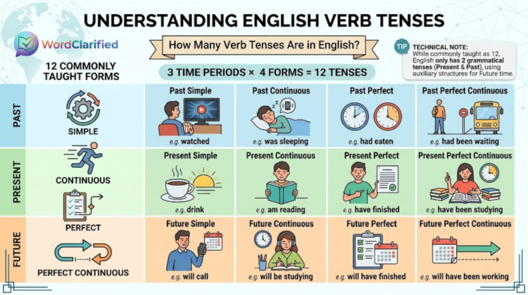 how many verb tenses are in english​