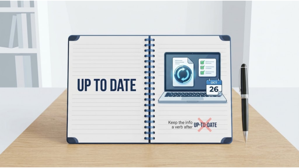 Examples showing how to use “up to date” after a verb