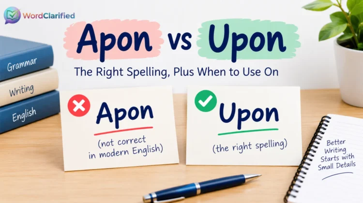 Apon vs Upon spelling comparison showing Upon as the correct modern English spelling